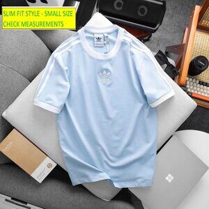 Adidas Classics Original 3 Stripes Tee Shirt Trefoil Retro Men Blue Slim Fit